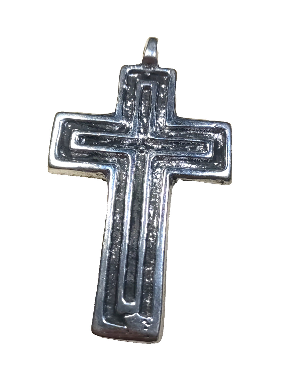 Cross Hand Made In Mexico Silver Tone Large 4" Brutalist Style Religious